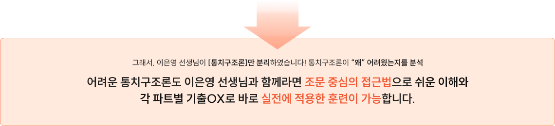 어려운 통치구조론도 이은영 선생님과 함께라면 조문 중심의 접근법으로 쉬운 이해와 각 파트별 기출OX로 바로 실전에 적용한 훈련이 가능합니다.