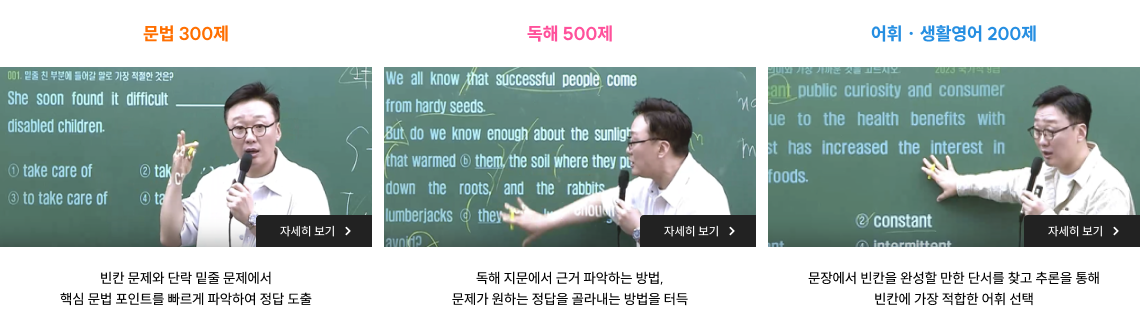 문법 300제, 독해 500제, 어휘 · 생활영어 200제
