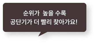 순위가 높을 수록​ 공단기가 더 빨리 찾아가요!