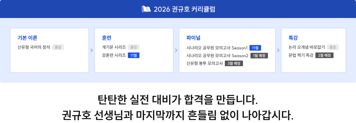 탄탄한 실전 대비가 합격을 만듭니다. 권규호 선생님과 마지막까지 흔들림 없이 나아갑시다.