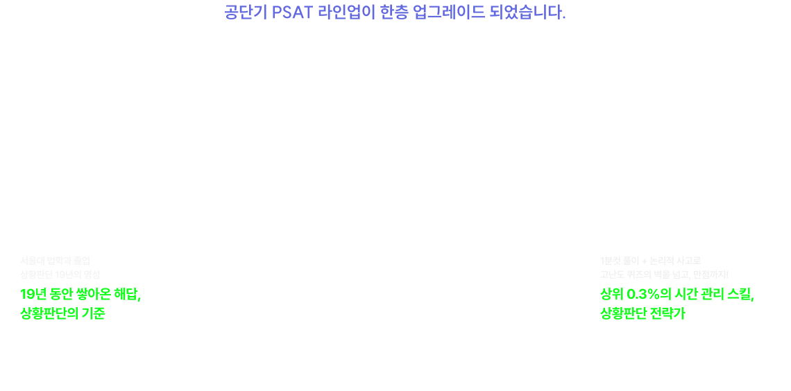 공단기 PSAT 라인업이 한층 업그레이드 되었습니다. 시험 트렌드에 맞춘 라인업 확장 상황판단 신규 입성!