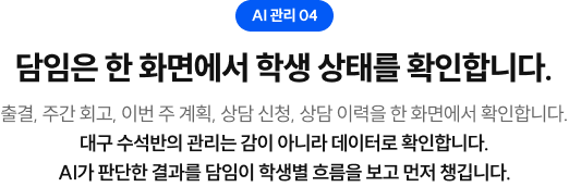 담임은 한 화면에서 학생 상태를 확인합니다.