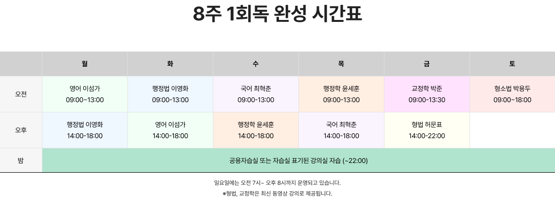 8주 1회독 완성 시간표
