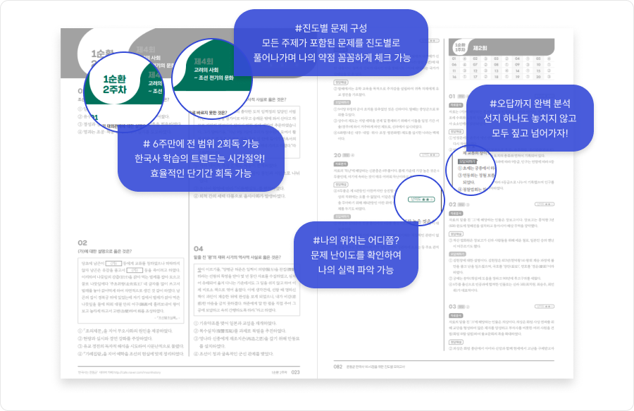 진도별 문제 구성, 오답까지 완벽 분석, 6주만에 전 범위 2회독 가능, 나의 위치는 어디쯤?