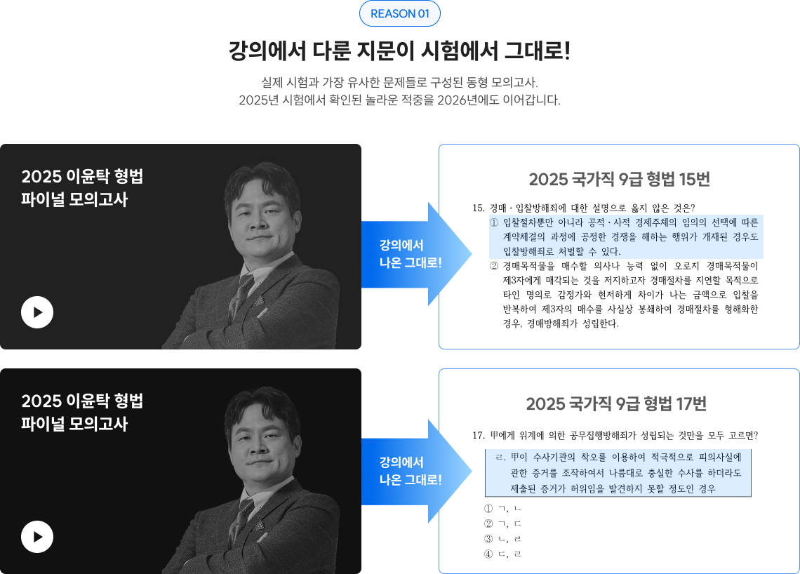REASON 01 강의에서 다룬 지문이 시험에서 그대로!