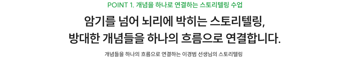 암기를 넘어 뇌리에 박히는 스토리텔링, 방대한 개념들을 하나의 흐름으로 연결합니다.