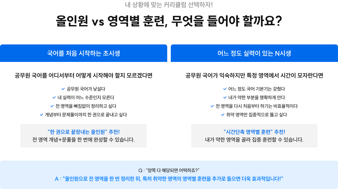 올인원 vs 영역별 훈련, 무엇을 들어야 할까요?