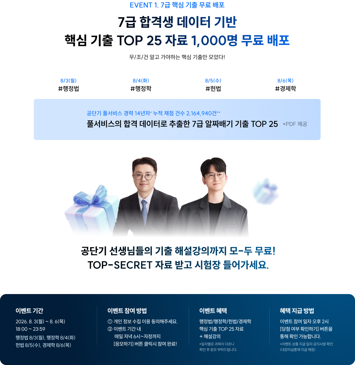 7급 합격생 데이터 기반 핵심 기출 TOP 25 자료 1,000명 무료 배포