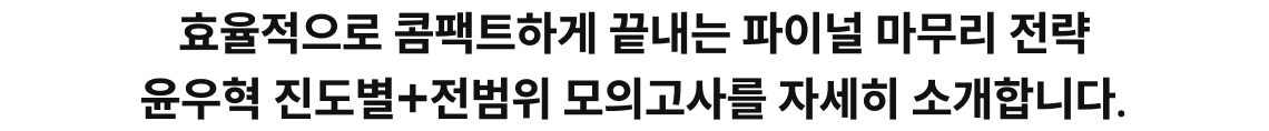효율적으로 콤팩트하게 끝내는 파이널 마무리 전략 윤우혁 진도별+전범위 모의고사를 자세히 소개합니다.