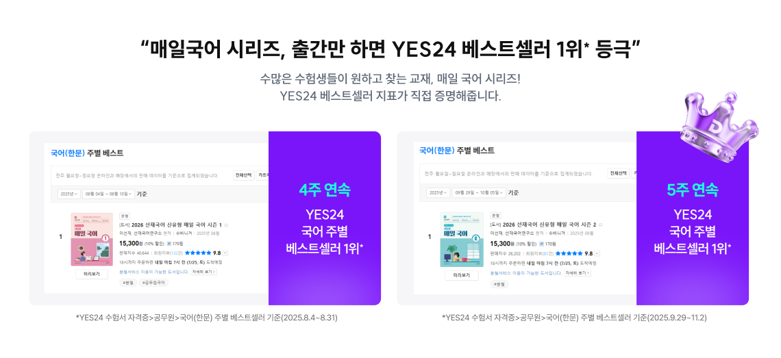 매일국어 시리즈, 출간만 하면 YES24 베스트셀러 1위 등극