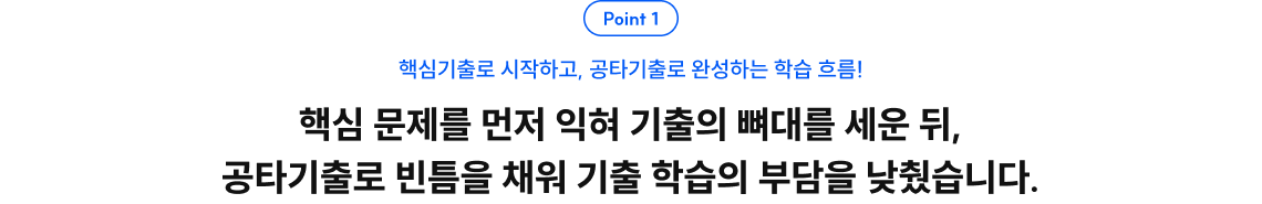 핵심 문제를 먼저 익혀 기출의 뼈대를 세운 뒤,