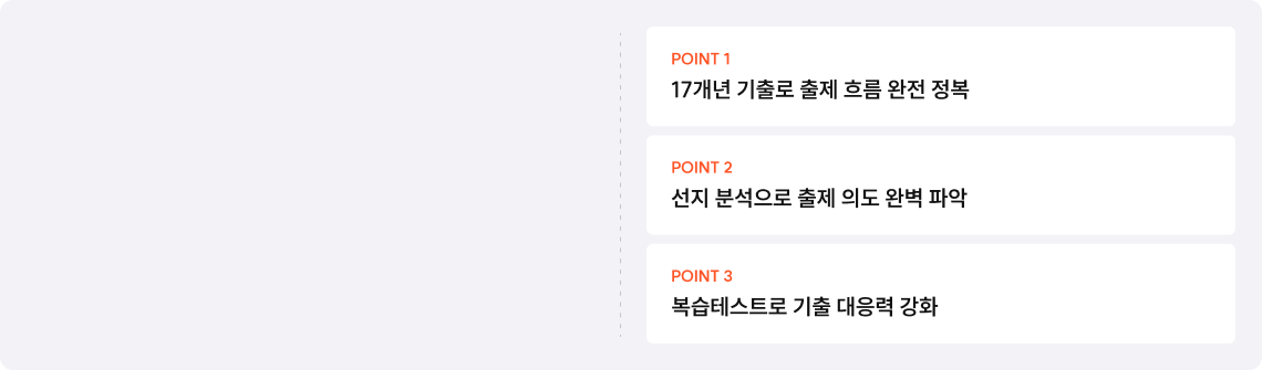 17개년 기출로 출제 흐름 완전 정복, 선지 분석으로 출제 의도 완벽 파악