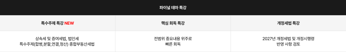 파이널 테마 특강 특수주제 특강 NEW 핵심 회독 특강 개정세법 특강