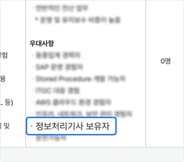 정보처리기사 보유자 채용조건