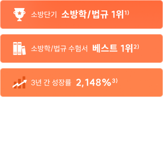 소방단기 소방학/법규 1위, 소방학/법규 수험서 베스트 1위,  3년 간 성장률 2,148%