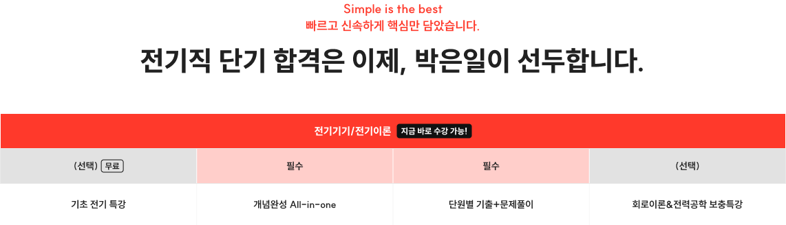 Simple is the best 빠르고 신속하게 핵심만 담았습니다. 전기직 단기 합격은 이제, 박은일이 선두합니다. 추가로 필요한 타이틀을 입력해주세요. *2025년 메가공무원 국어과 매출 기준