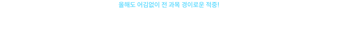 올해도 어김없이 전 과목 경이로운 적중! 왜 빅마마 민경애가 간호/보건의 바이블일까요? 시험에 나올 내용을 완벽하게 담고 있기 때문입니다.