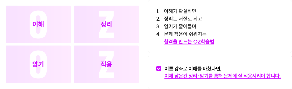 이론 강좌로 이해를 마쳤다면, 이제 남은건 정리·암기를 통해 문제에 잘 적용시켜야 합니다.