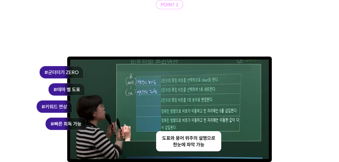 point2 한 눈에 정리 가능하도록 모든 내용을 도표화 시키고, 핵심 용어로만 채웠습니다.