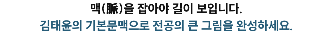 맥(脈)을 잡아야 길이 보입니다. 김태윤의 기본문맥으로 전공의 큰 그림을 완성하세요.