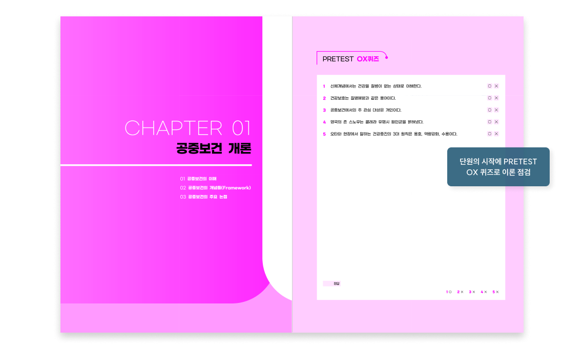 단원의 시작에 PRETEST OX 퀴즈로 이론 점검