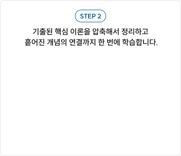핵심 기출을 통해 반복되는 출제 포인트와 문제에서 개념을 묻는 방식을 파악합니다.